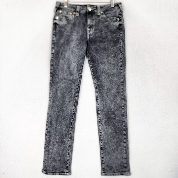 True Religion Jeans Womens 30 Black Acid Wash Billie Mid Rise Straight Leg - Picture 1 of 11